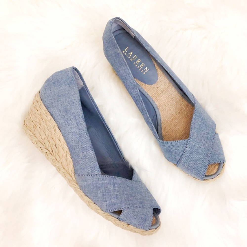 Ralph Lauren Cecilia Peep Toe Espadrille Wedges